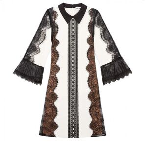 Self-Portrait Black and White Lace Long Sleeve Dress